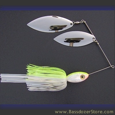 Trophy Bass Company CS-II Double Willow 1/2 Oz Spinnerbait, Nickel Spinner  Blades with Trailer, Trout, Walleye, Pike, or Bass Lures, Fishing Lures for  Freshwater or Saltwater, Chartreuse White 