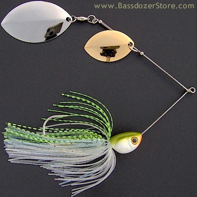 Bassdozer's Heavy Duty Chartreuse White Spinnerbaits for Bass and Pike