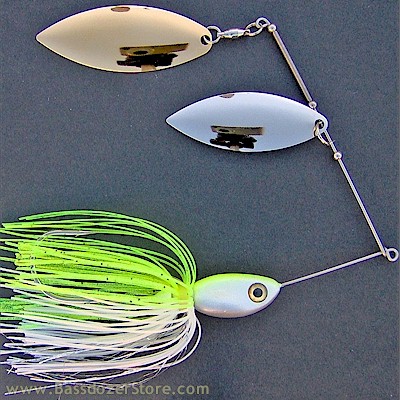 H & H Blue/Chartreuse/White Willow Leaf Spinner Lure - Snag System  Resistant